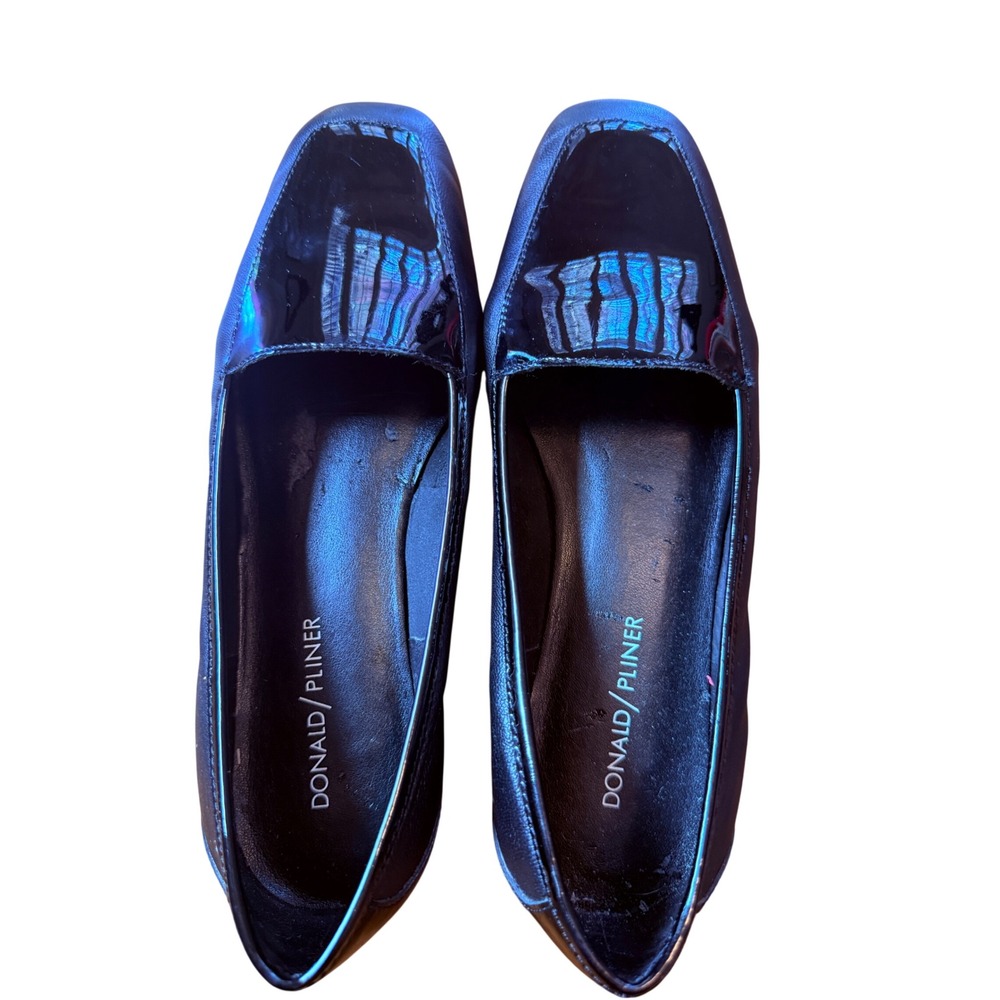 Donald Pliner Loafers Womens 7.5M Black Leather Patent Accent‎ Slip On Flats